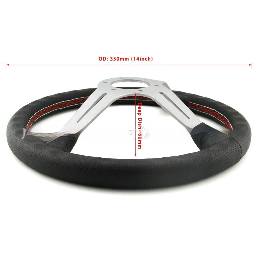 Leather 14-inch middle concave steering wheel showing silver black colour with skeleton construction