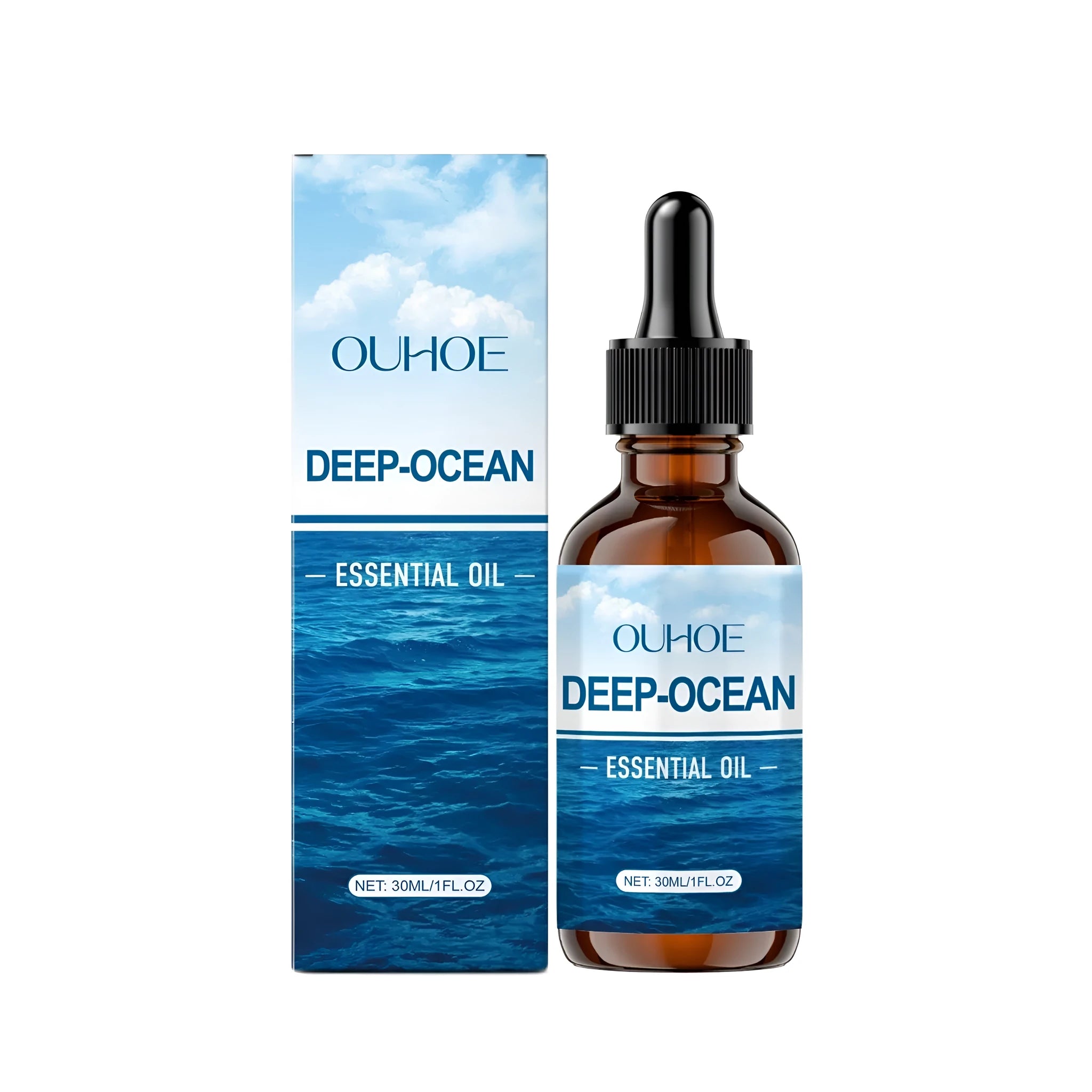30ml glass bottle of Deep-Ocean Essential Oil blend with a dropper lid