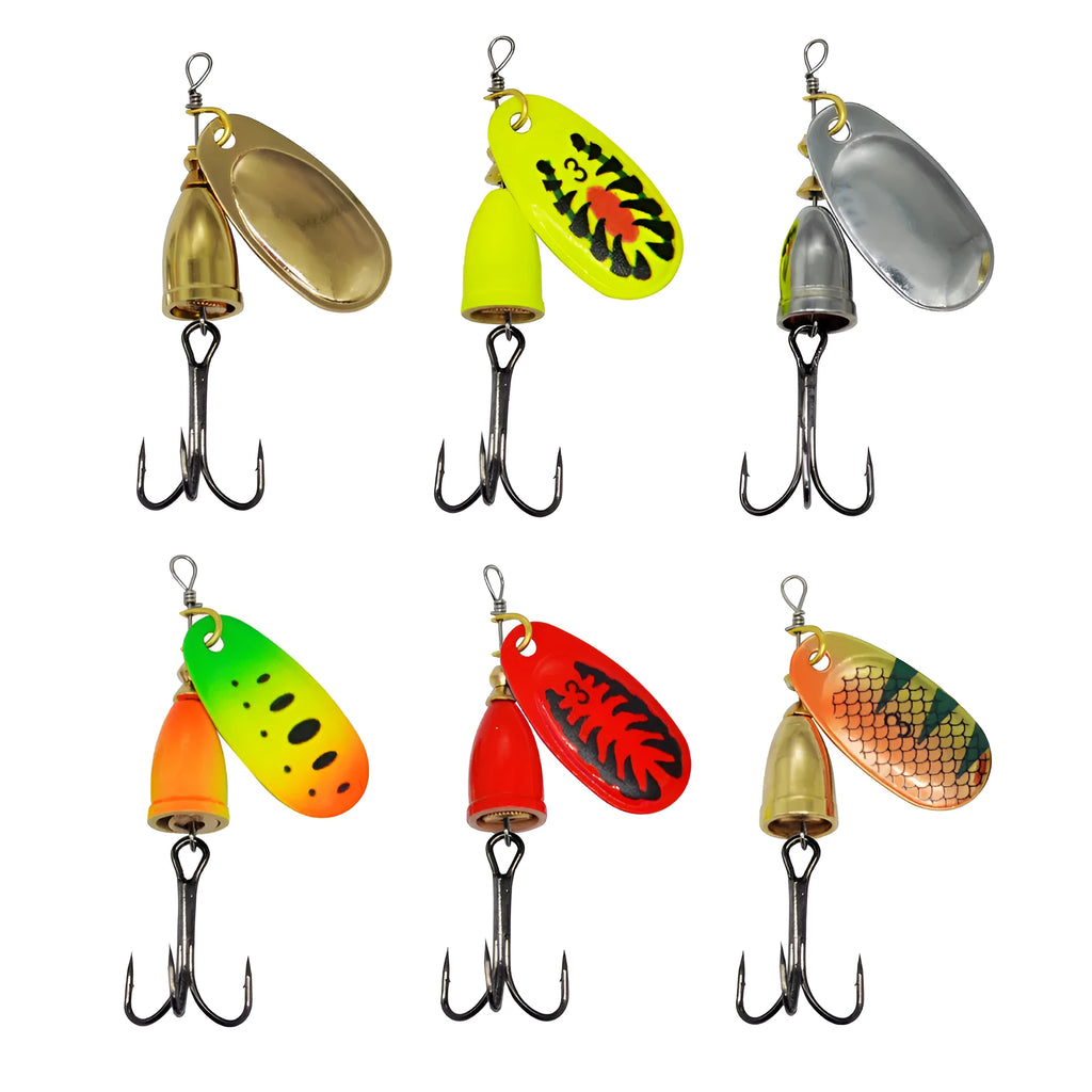 Composite rotating sequin fishing lure with copper bell in multiple colour variations