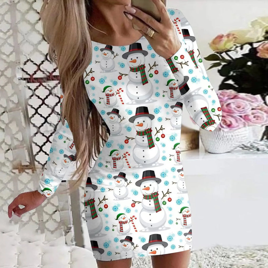 Women's printed Christmas dress with animal pattern in floral colour options