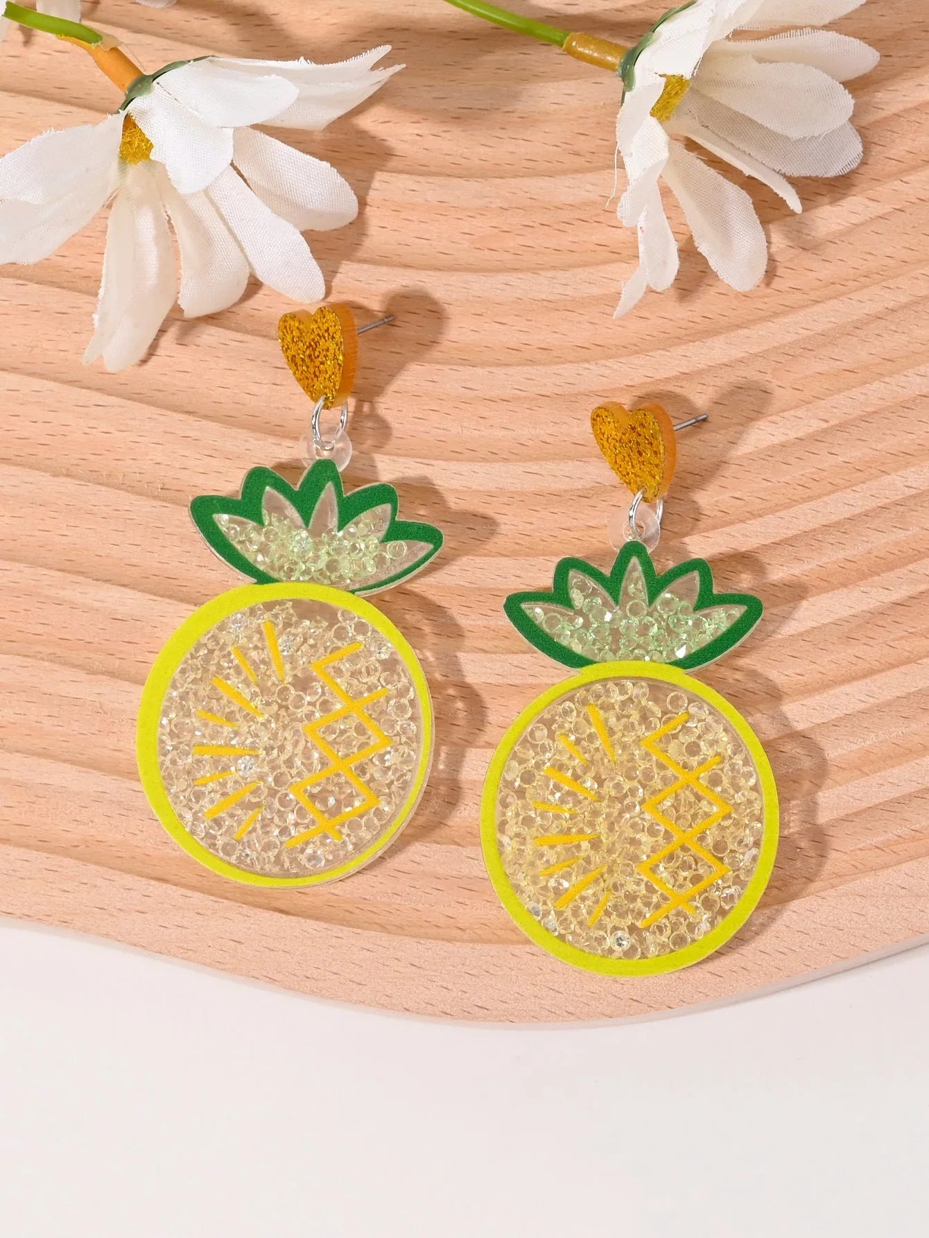 Women's acrylic earrings with cherry, strawberry, watermelon, pineapple, coconut tree, cake and ice cream charms.