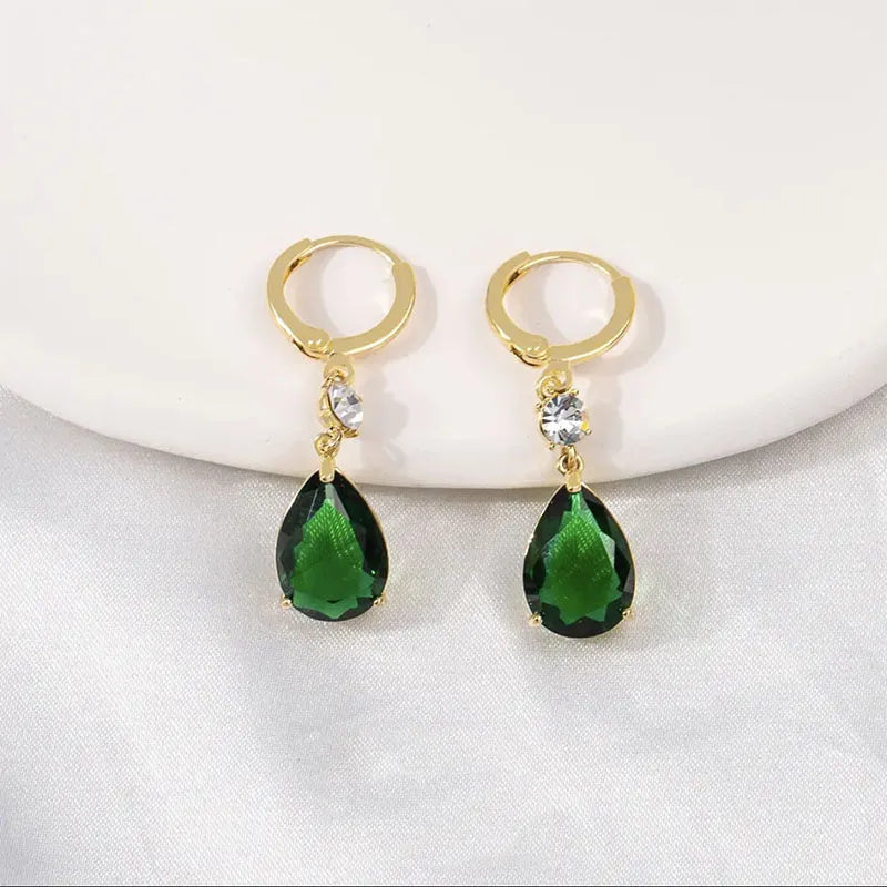 Green geometric teardrop earrings with alloy construction