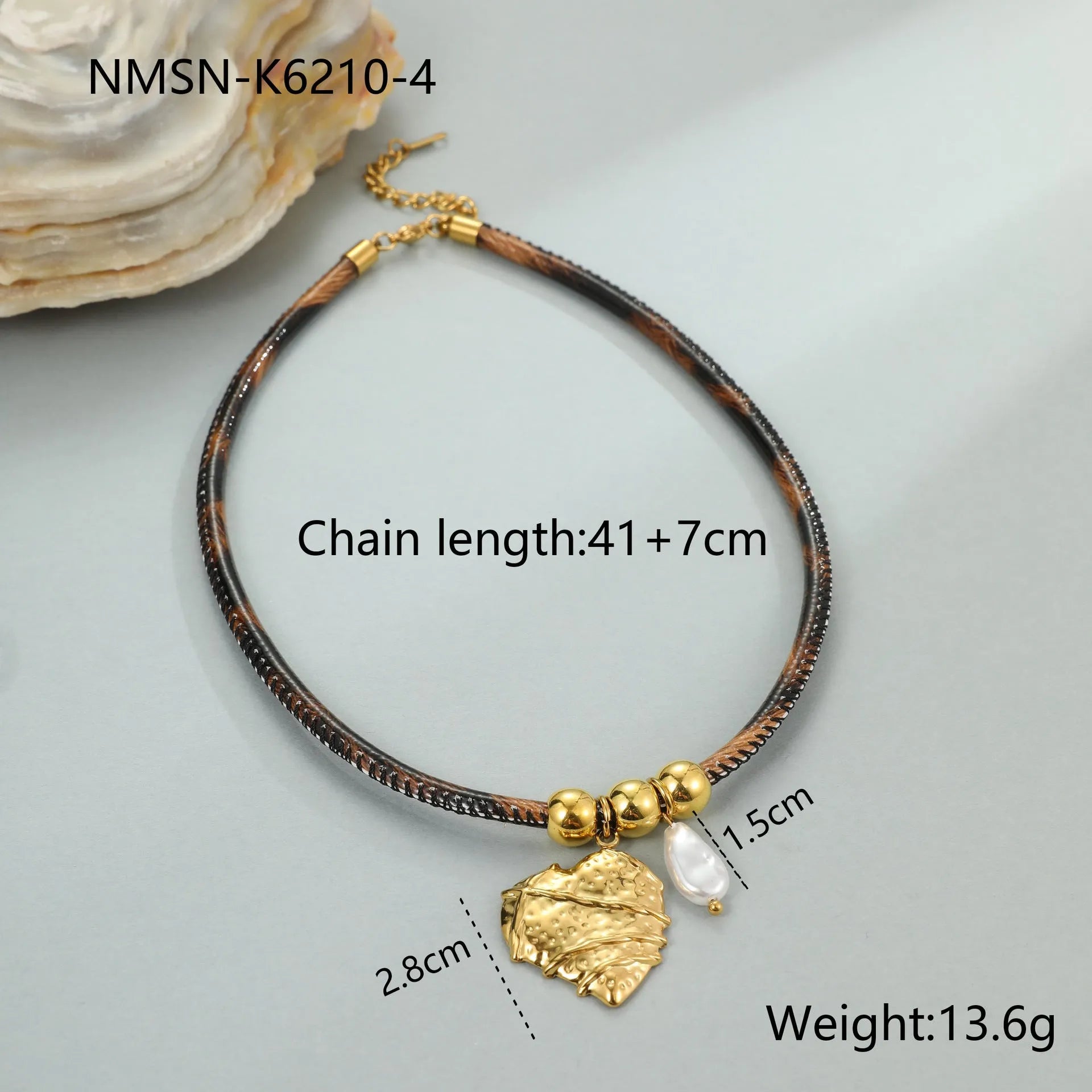 Geometric leopard pendant necklace on stainless steel chain with gold electroplated finish