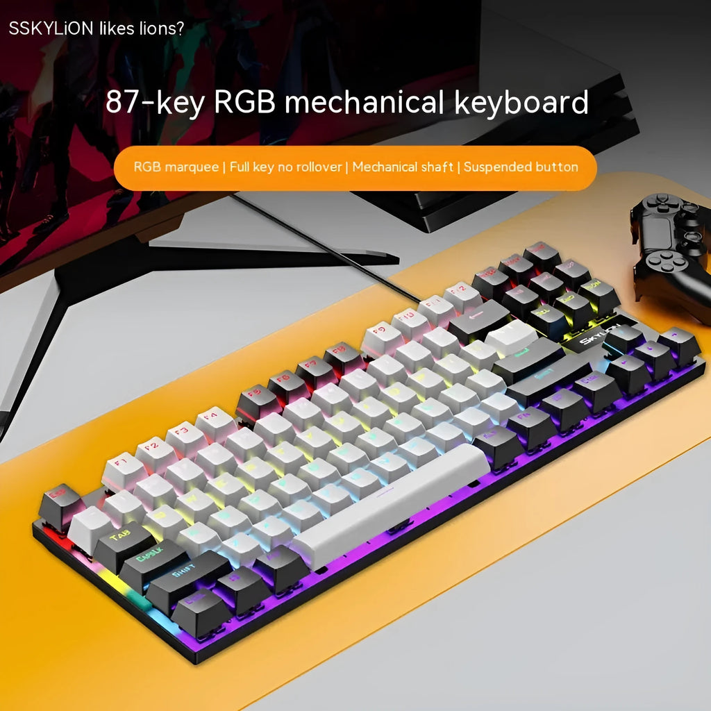 K87 mechanical keyboard with metal housing and 1.4m cable in selected colour with green or red axis switches