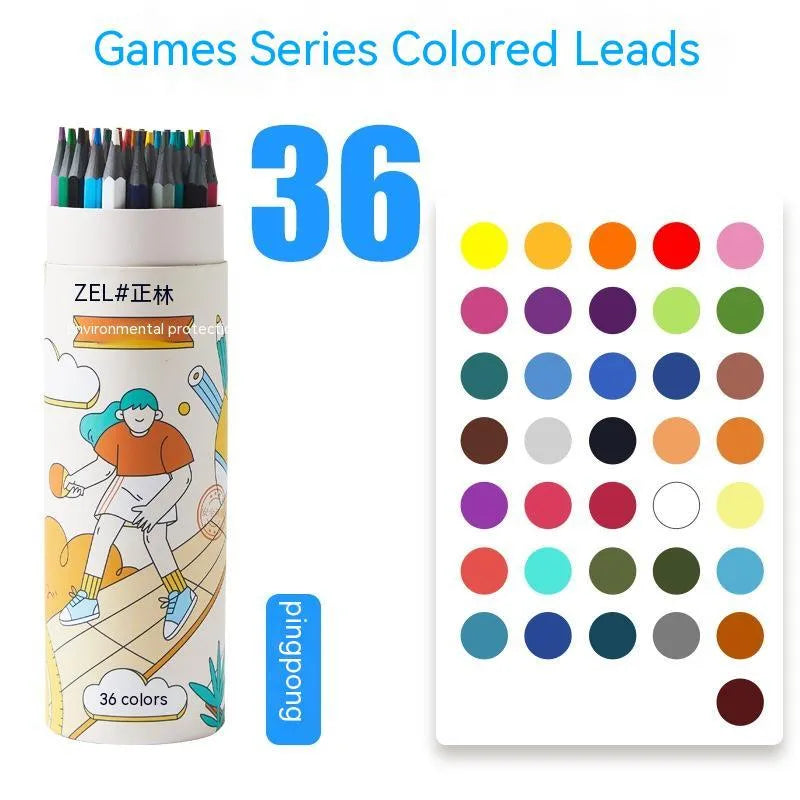 Zhenglin Sports Series colour pencil set with barrel design showing multiple pencil colours