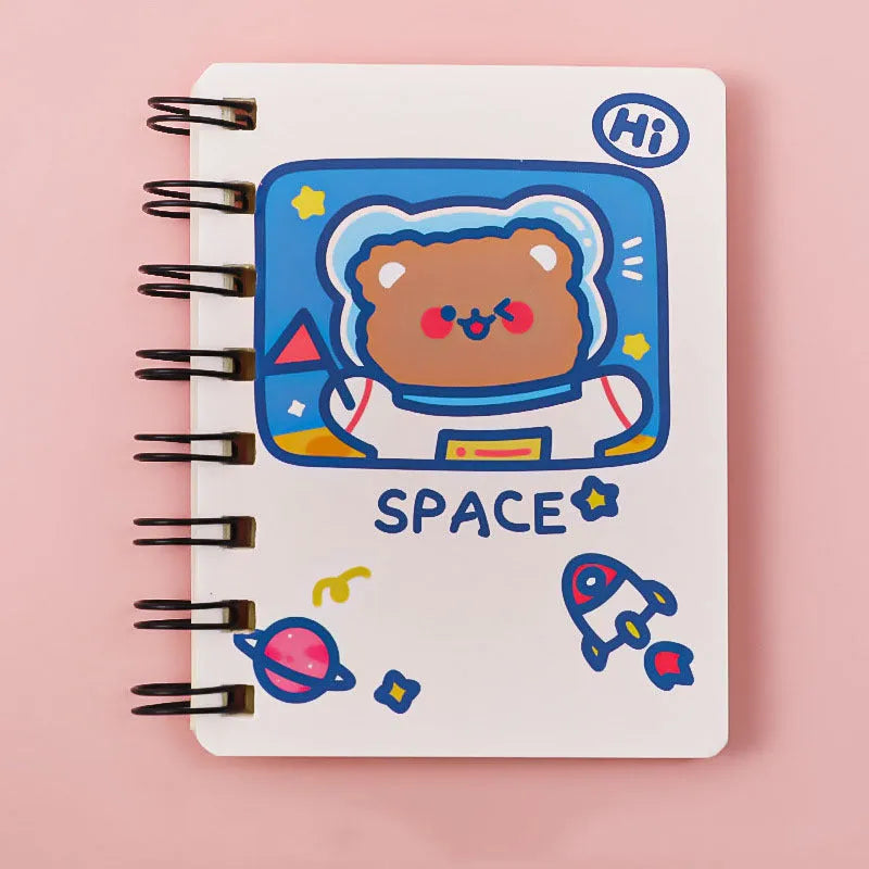 Astronaut themed pocket flipper notebook measuring 10.5 by 8 centimetres