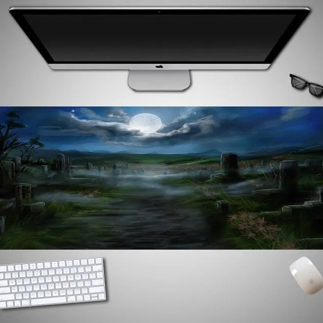 Oversized Halloween-themed mouse pad with graphic design on non-slip rubber cloth surface