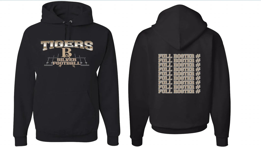 Black drop-shoulder sleeve pullover hoodie on a model, showing relaxed fit.