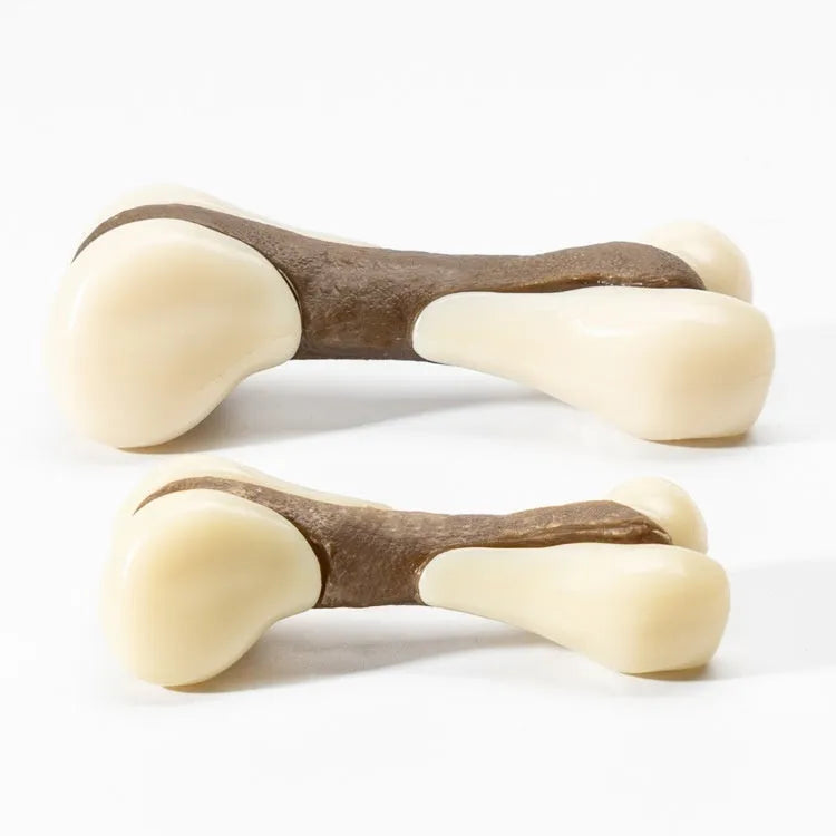Cowhide and nylon bone grinding rod chew toy for dogs in large and small size options