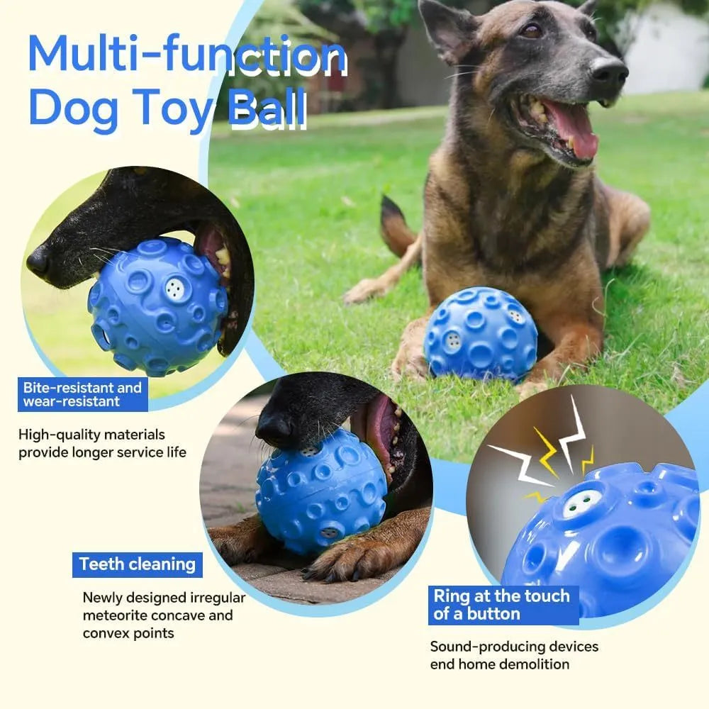 Colourful durable dog chew ball with textured meteorite bumps for teeth cleaning