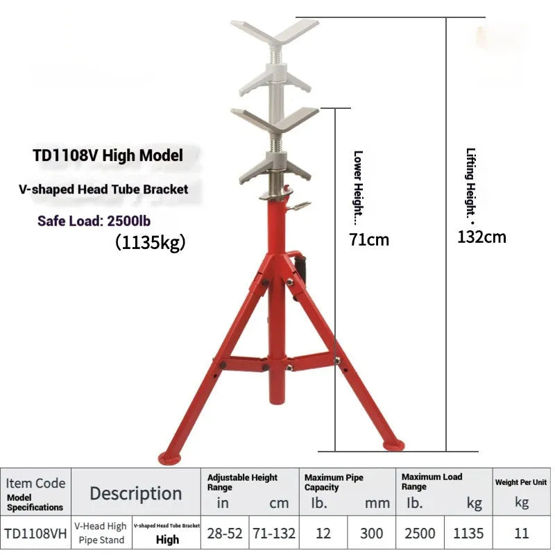 Industrial steel pipe bracket with V-shaped head design showing short and high configurations