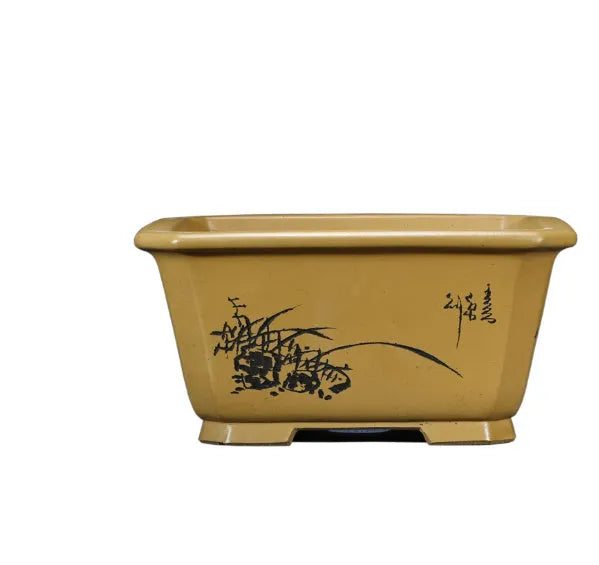 Large Chinese-style antique purple clay flower pot for indoor bonsai trees.