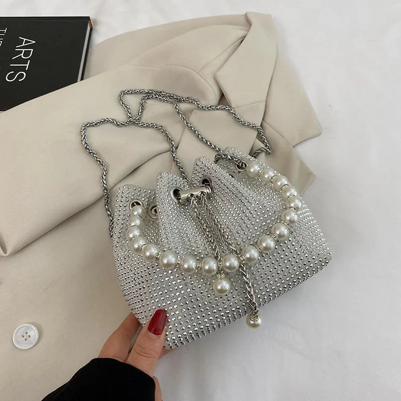 Western style diamond crossbody bag in soft PU with chain strap and organiser pockets