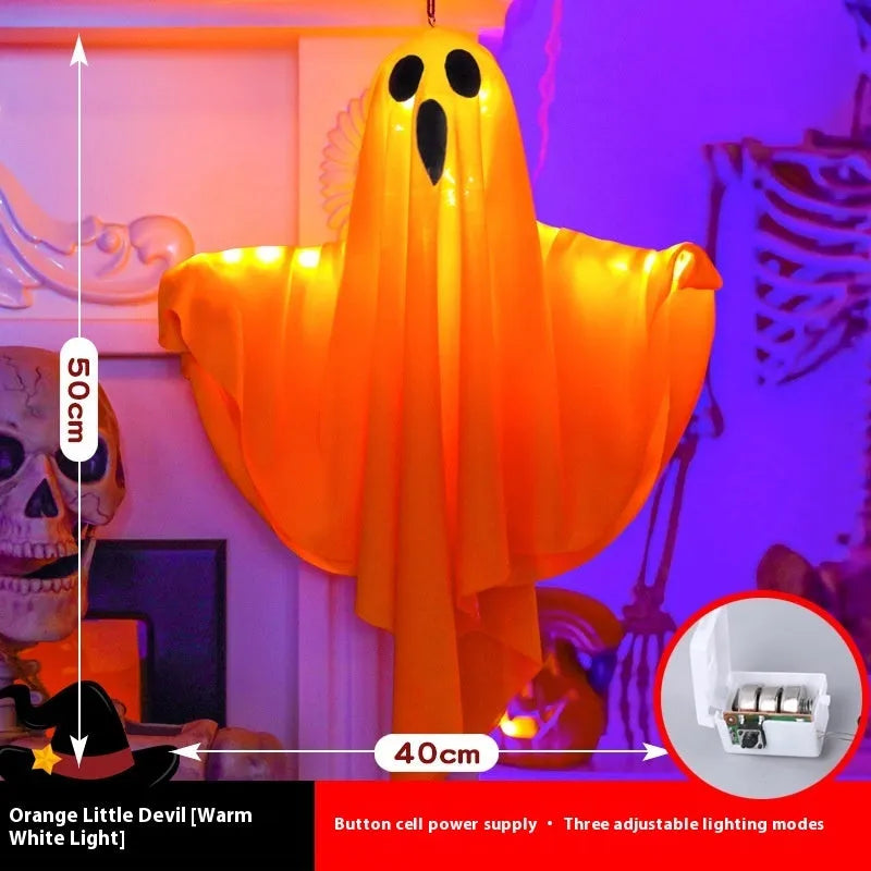 Luminous white ghost horror Halloween light with cloth construction and 4.5V button electronics