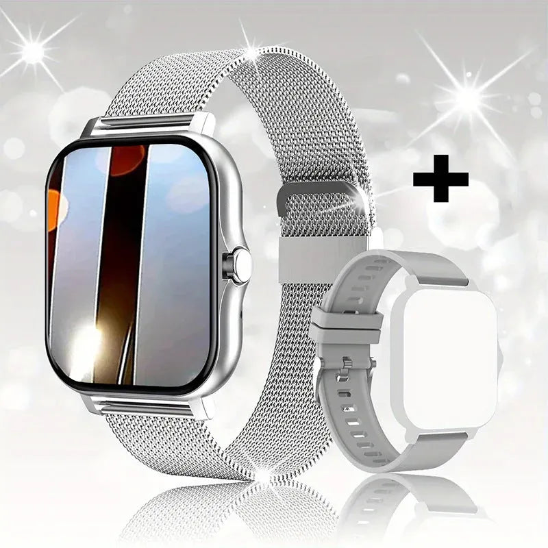 Smart watch with 1.44-inch touch screen showing interface, on a silicone wrist strap.