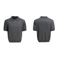 Men's slim fit short sleeve knitted shirt with double collar design in black, grey or white