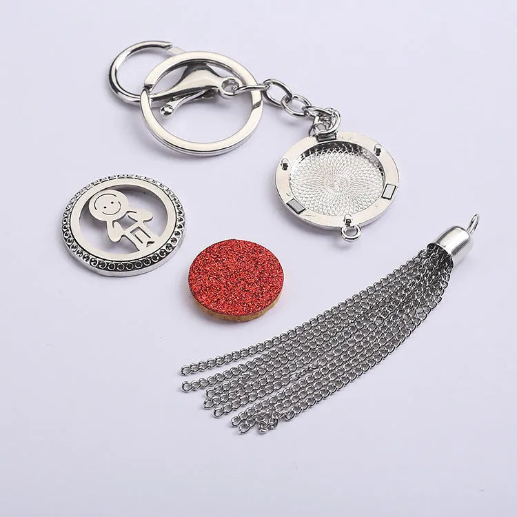 Alloy car pendant diffuser with tassel charm on 50cm chain for essential oil aromatherapy