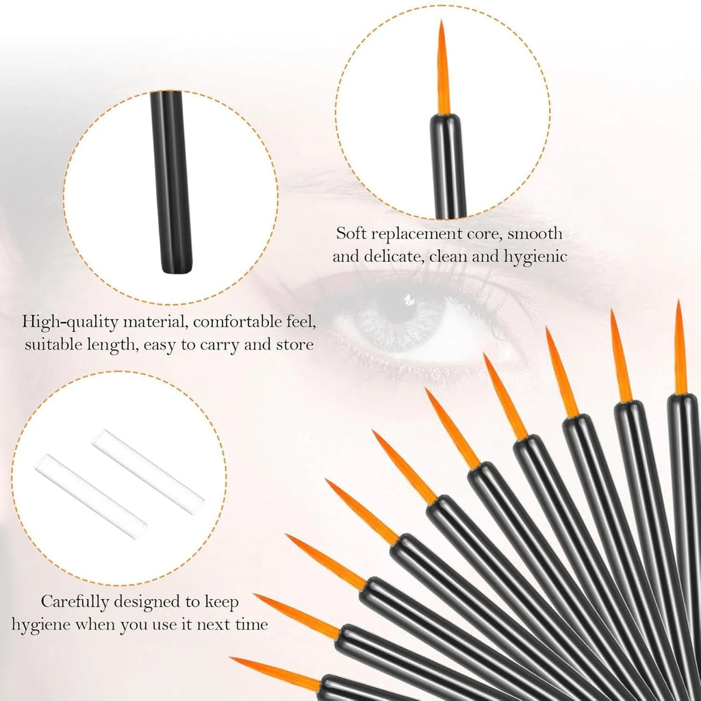 One hundred disposable eyeliner brushes with ultra-fine point applicators and protective plastic sleeves