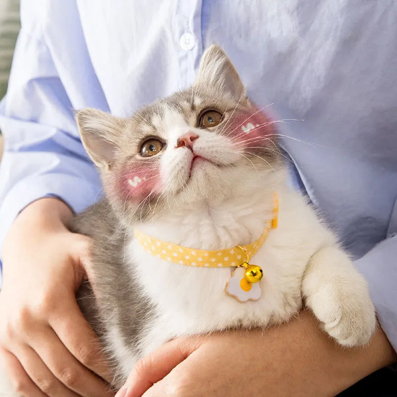 Adjustable cat collar with bell pendant and bow tie accessory for small pets