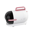 Pink and white pet grooming vacuum cleaner with electric clipper, hose, and grooming attachments