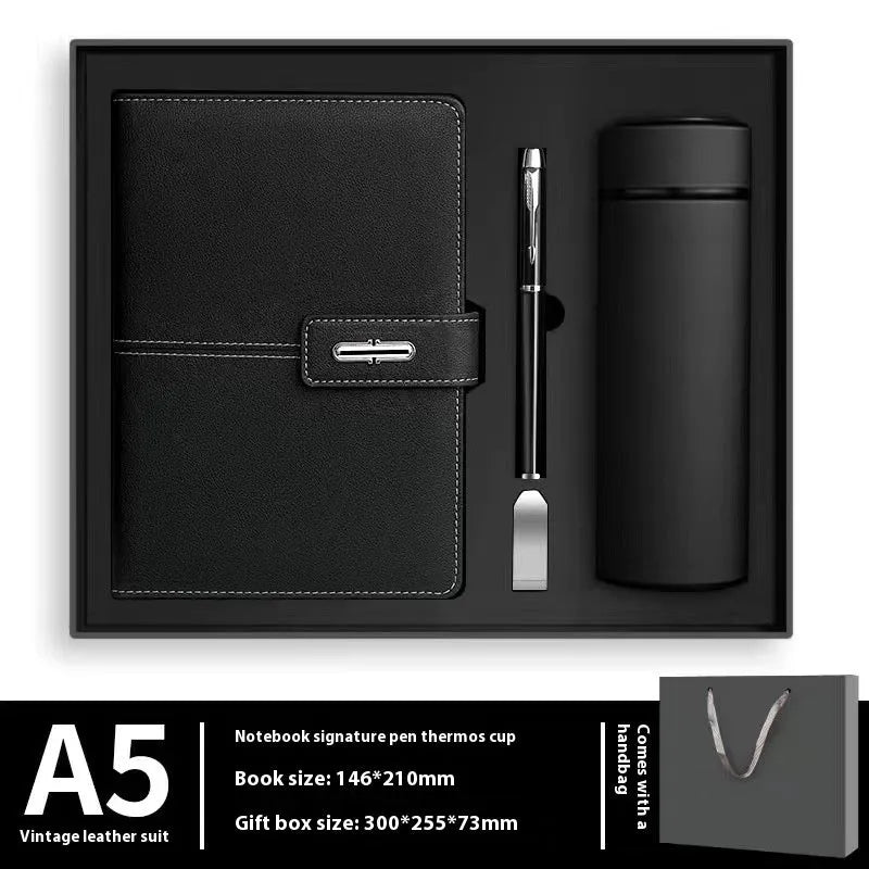 A5 PU leather notebook with wood-free paper in multiple colour options including black, red, green, blue and orange