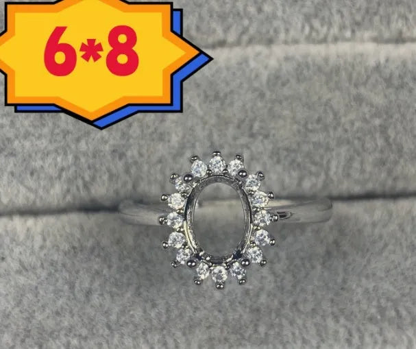 Korean style oval denier ring ornament with 6x8mm stone and star detail on electroplated copper.