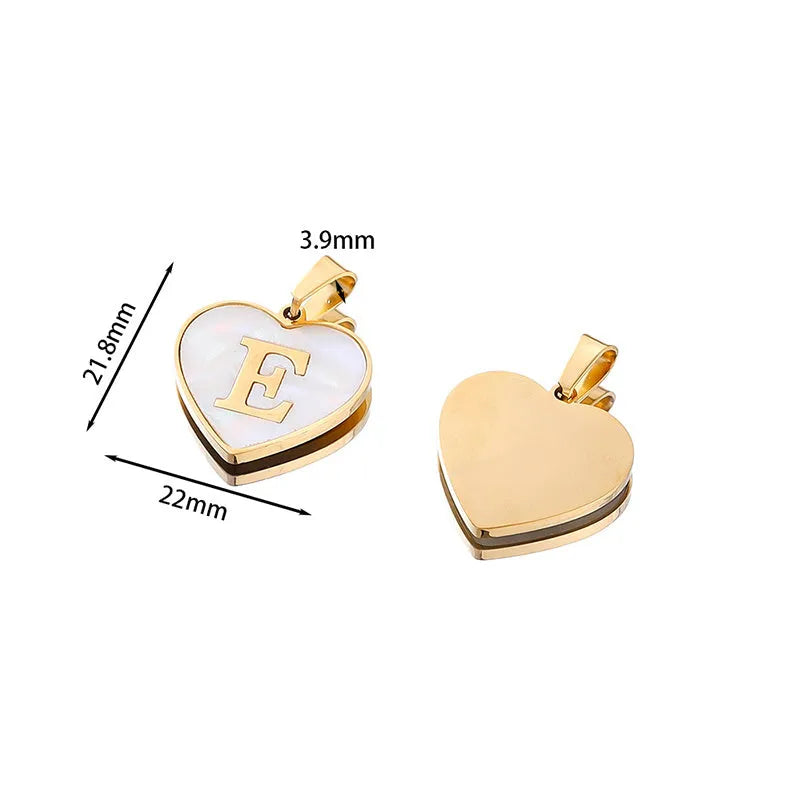 Gold plated heart-shaped necklace with white shell pendant on adjustable stainless steel chain
