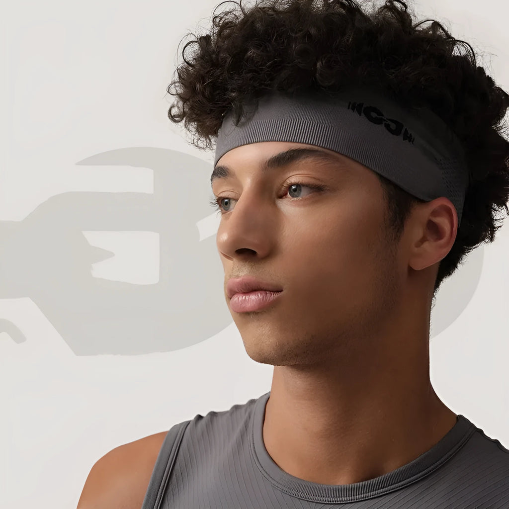 Seamless knitted sports headband in black, grey, or blue for running and cycling