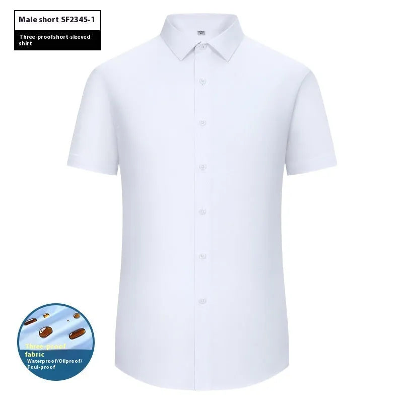 Men's slim fit business shirt in bamboo fibre with square collar, shown in a solid colour.