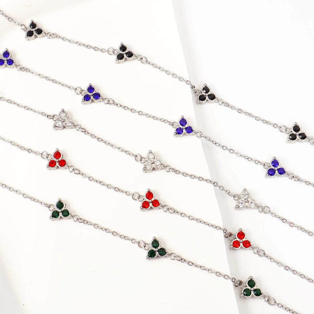 Women's geometric bracelet with triangular diamond cluster in gold or steel stainless steel with coloured stones