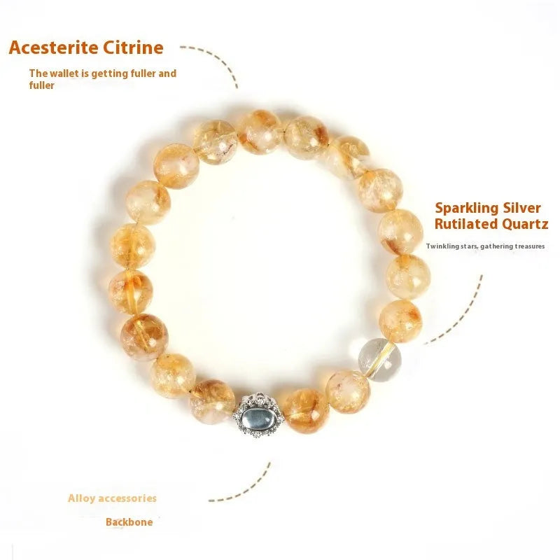 Citrine crystal bracelet with 10mm geometric pattern beads and grinding treatment finish