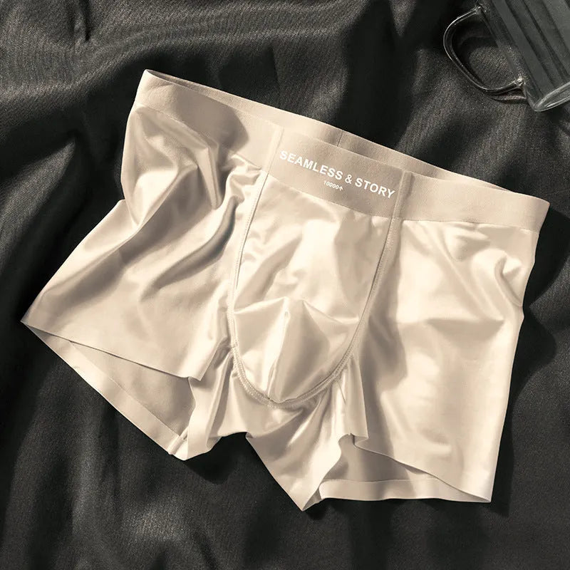 Men's mid waist ice silk underwear in solid colours showing traceless design