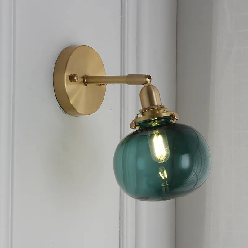Pumpkin-shaped glass wall lamp with water ripple transparent or solid blue glass shade