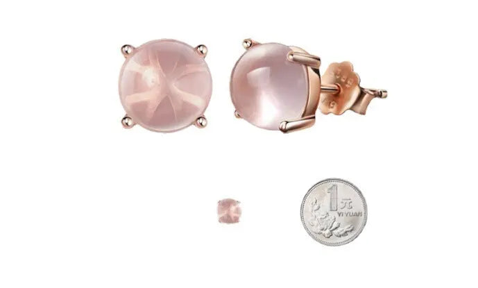 Rose gold Korean style stud earrings with synthetic Ross quartz and crystal inlay in drop shape