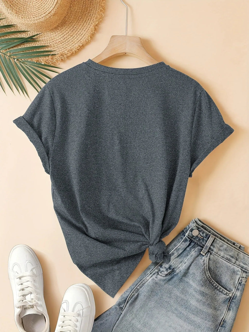 Women's pure cotton short sleeve T-shirt with Chinese art retro pattern in blue colour
