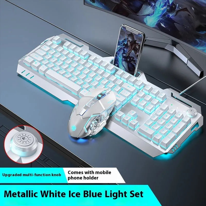 Aluminium mechanical-feel keyboard with control knob in silver black or metal grey colour with RGB lighting