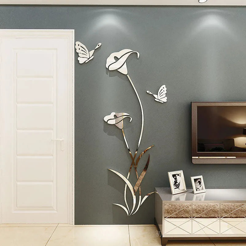 Lily 3D acrylic wall sticker in pink colour showing dimensional petals and leaves
