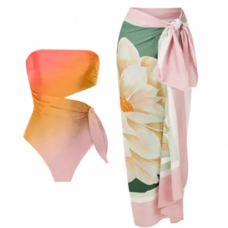 Women's French-style retro printed one-piece swimsuit in quick-dry polyester fabric