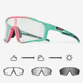 Photochromic cycling sunglasses with a semi-rimless TR90 frame on a solid colour background.