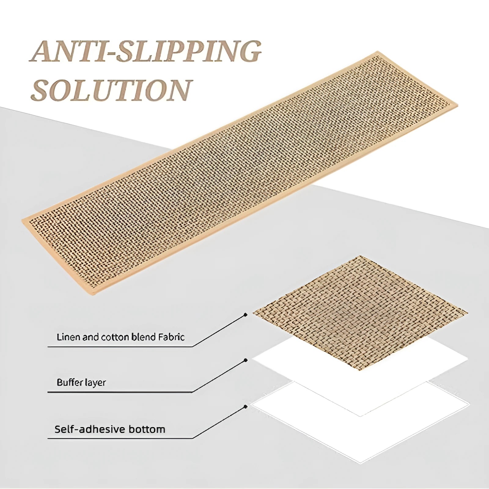 Japanese-style linen-like polyester stair mat measuring 20x76cm in camel colour with rubber bottom