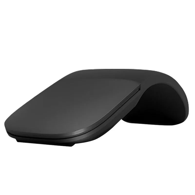 Black folding Bluetooth touch wireless mouse shown in open position with dimensions 131.2x55x14.5mm
