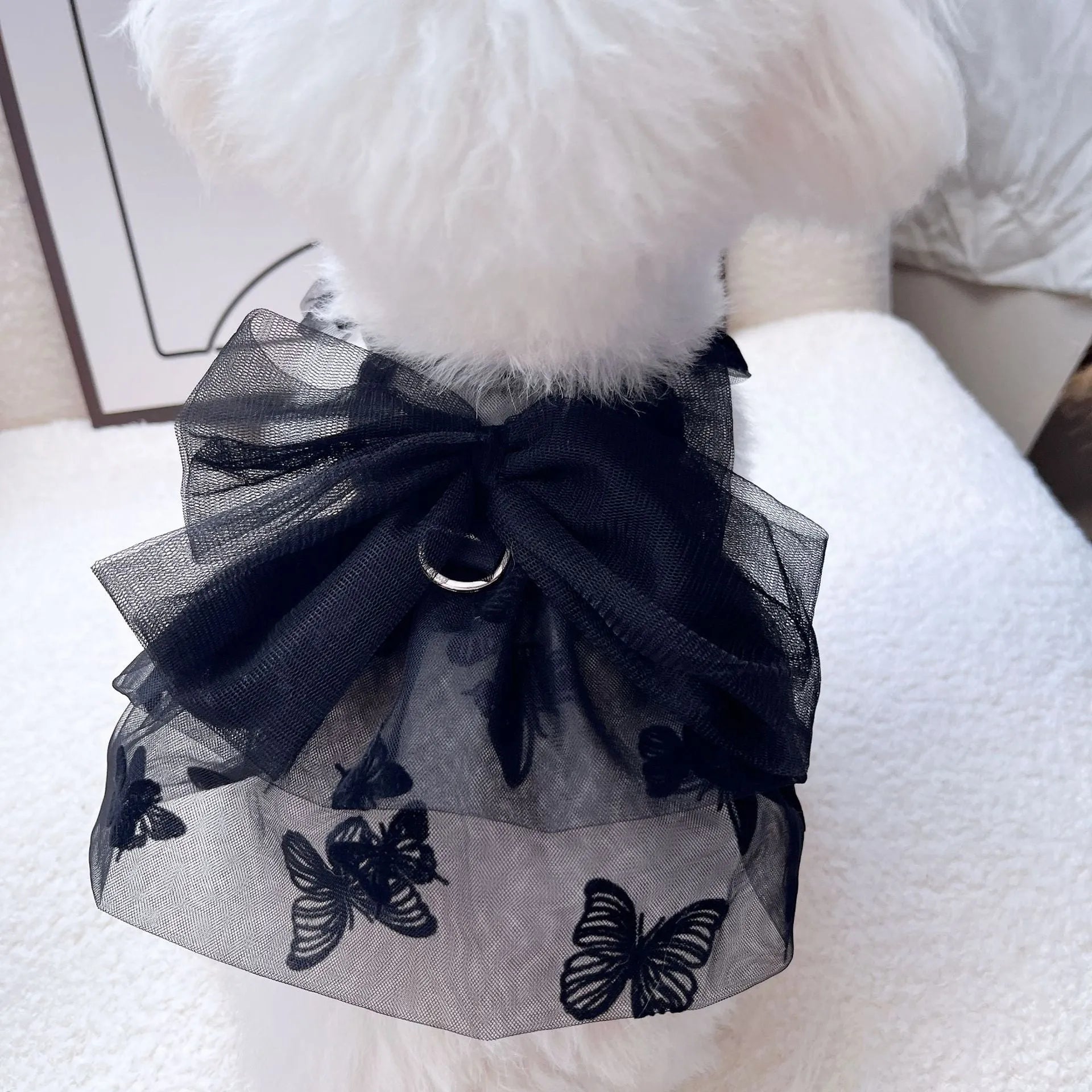 Black gauze princess tulle skirt for small dogs and cats with elastic chest