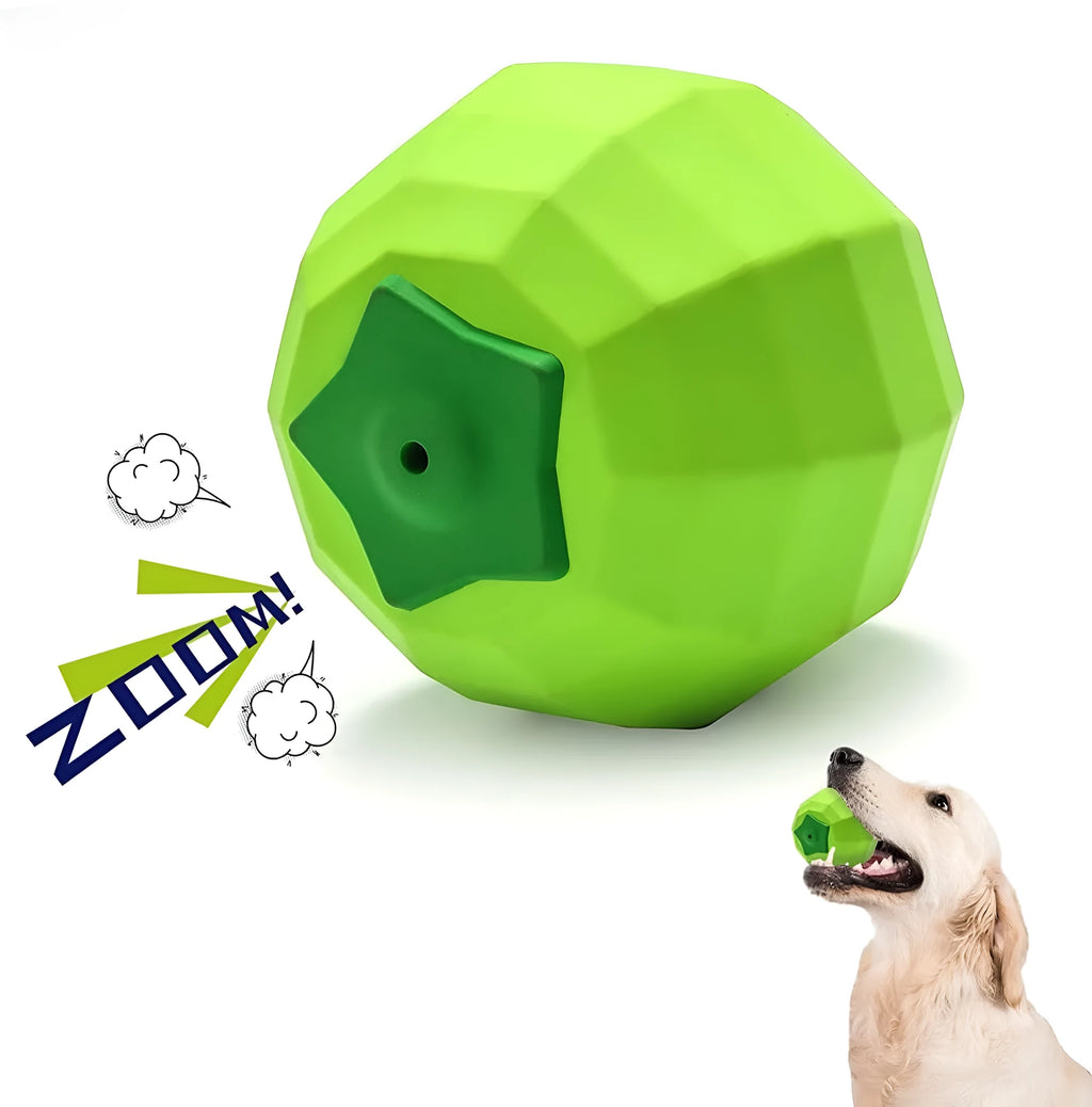 Green natural rubber squeaky ball dog toy for large dogs on a white background.