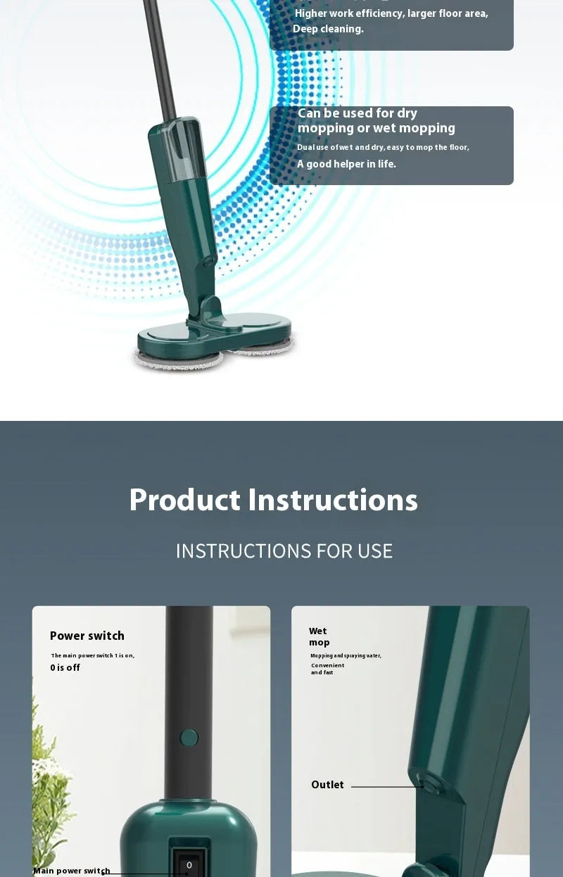 S5 Green cordless sweeping and mopping machine with USB charging port and separate washbasin