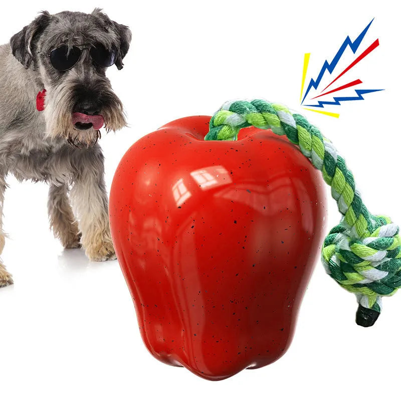 Green and red plastic Apple-shaped dog molar dropping ball fetch toys for outdoor use