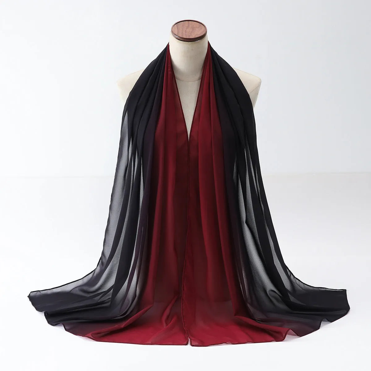 Long polyester chiffon summer scarf for women in an ethnic style, shown in one of twelve available colours.