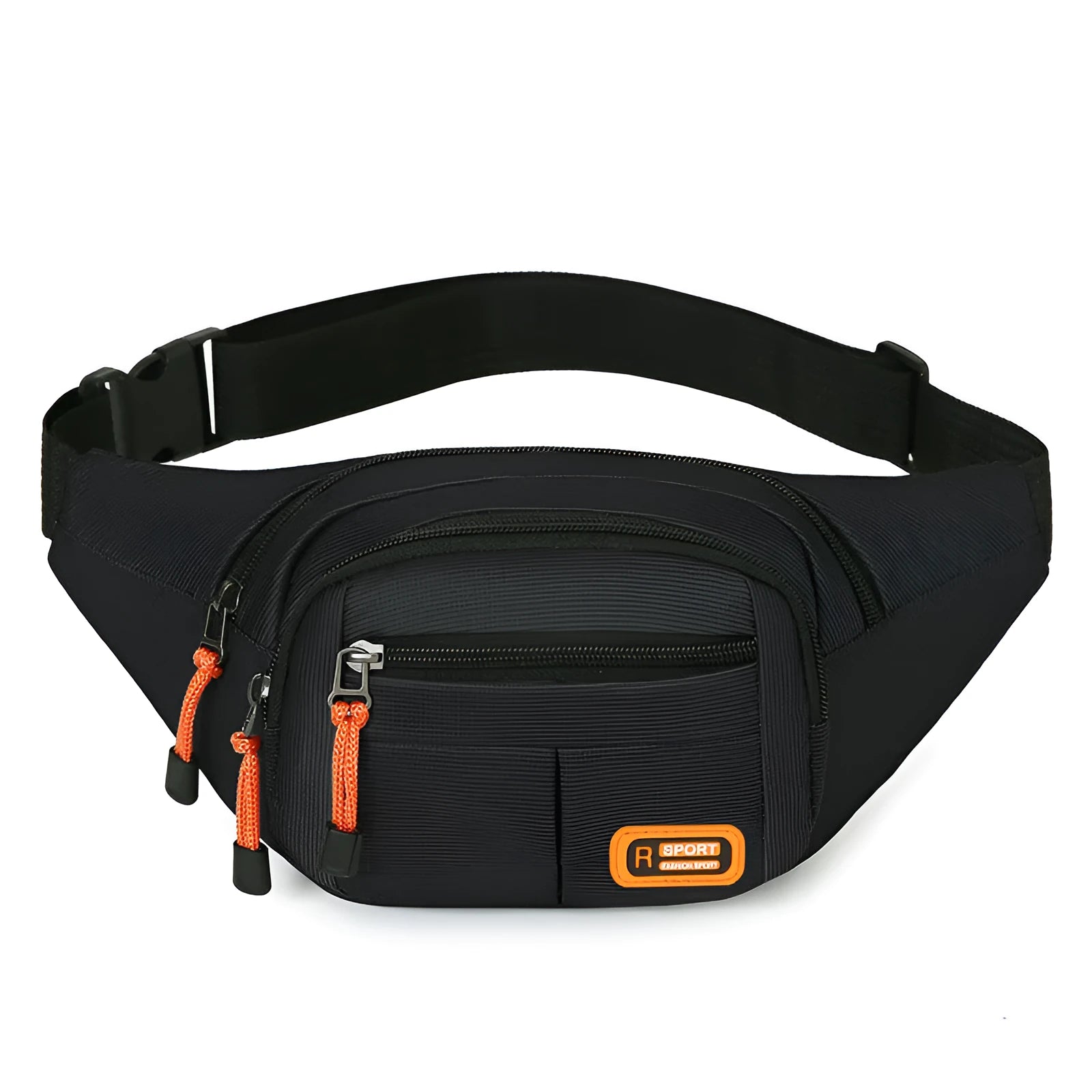 Waterproof slanted chest bag in black colour with adjustable crossbody strap
