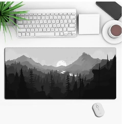 Anime pattern gaming mouse pad with non-slip rubber base on desk surface