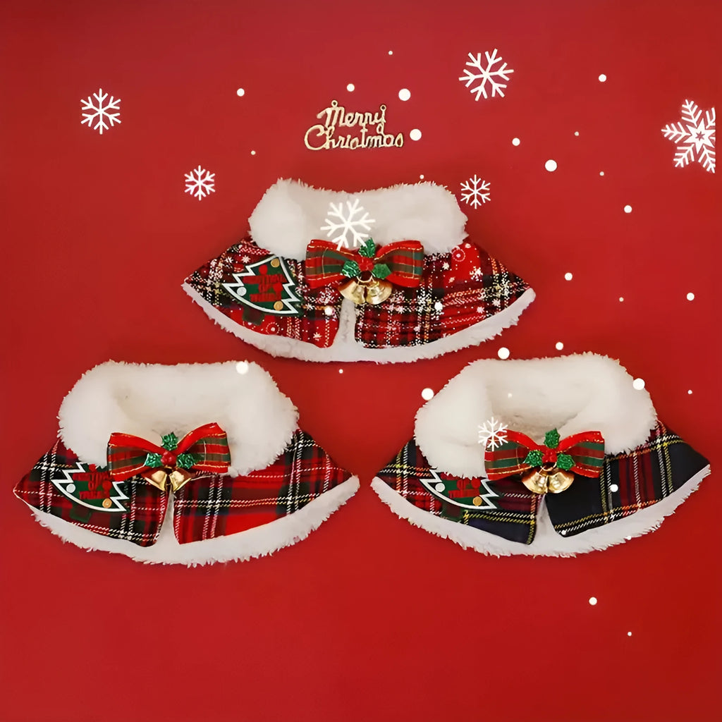 Polyester pet Christmas cloak dog shawl cat warm scarf in snowflake or bell designs