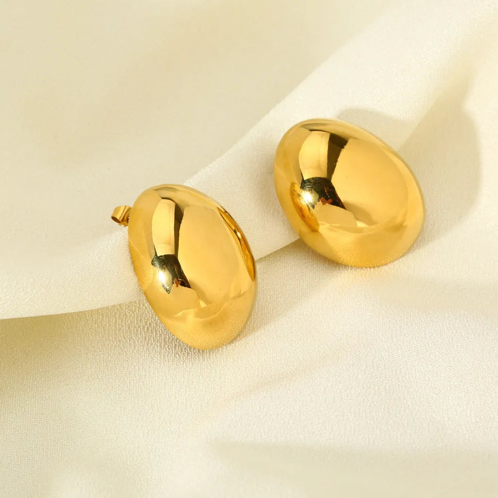 Geometric stainless steel ear studs with 18K gold plating and glazed surface